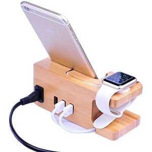 AICase Bamboo Wood USB Charging Station, Desk Stand Charger, 3 USB Ports 3.0 Hub